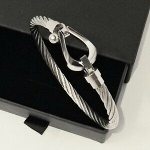 ⚓ 18k Gold Plated Braided Cable Bracelet 316L Steel Horseshoe Clasp Trendy